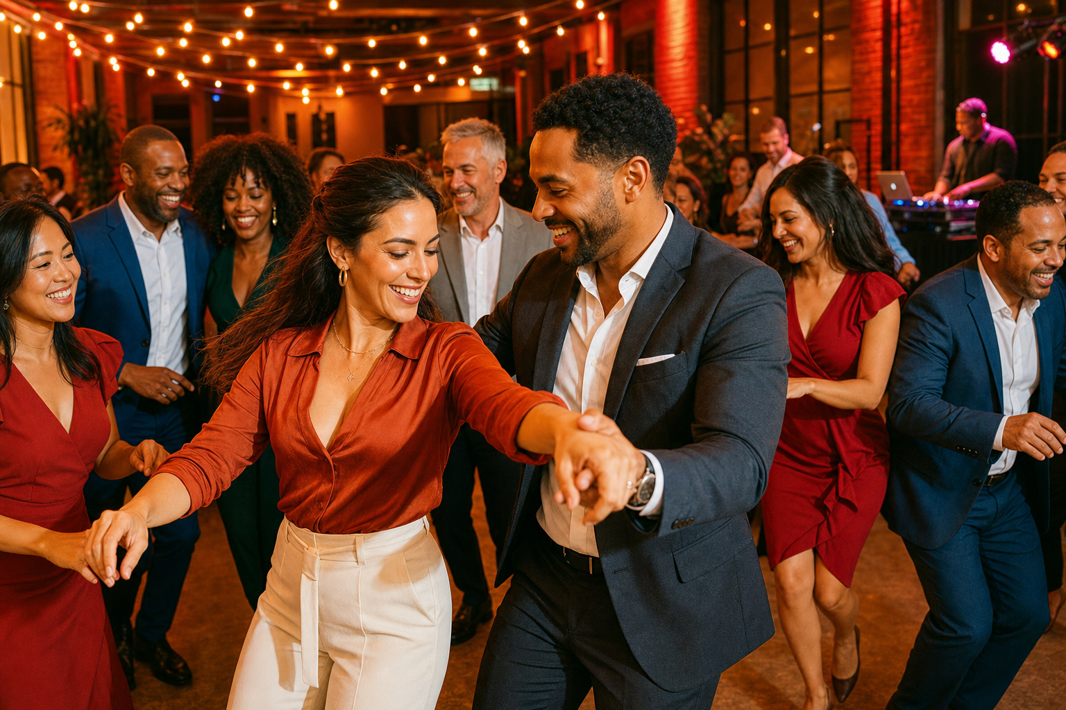 Corporate event guests enjoying salsa-led music and movement